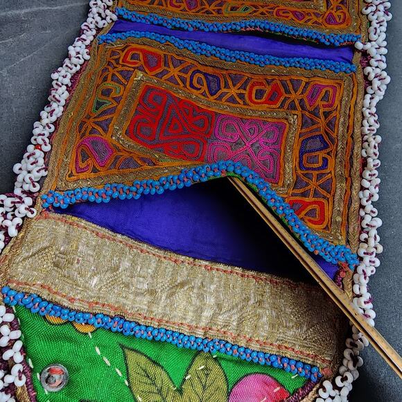 Kuchi Embroidered Pouch Wallet Central Asian Handmade Beaded Snap Multicolor - Picture 6 of 8